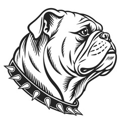 Bulldog Head Silhouette with Spiked Collar Dog Breed Illustration, Animal, Mascot