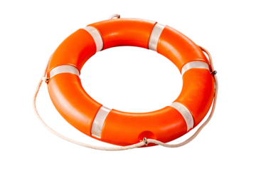 Bright orange life ring on a transparent background for safety use isolated on white background PNG