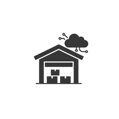 Cloud Data Warehouse: A meticulously crafted image depicts a warehouse seamlessly integrated with a cloud, symbolizing modern data storage and distribution.