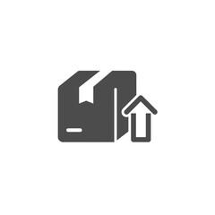 Obraz premium Package Delivery Icon: Illustrating a sleek package icon with an upward arrow representing dispatch, the perfect visual for e-commerce, shipping, and logistics concepts. 