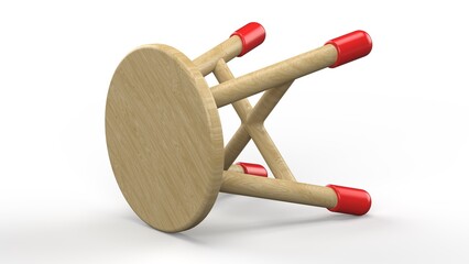 Round Children's Stool. Isolated. White background. 3d render