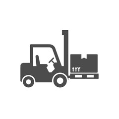 Naklejka premium Forklift Transporting Boxes: A graphic depiction of a forklift efficiently lifting and transporting a pallet of boxes. A symbol of industry, logistics, and material handling.