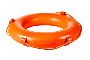 Bright orange life ring on a transparent background for safety use isolated on white background PNG