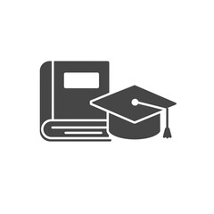 Symbol of Scholarly Attainment: The silhouette of a sturdy book paired with a classic mortarboard, embodying knowledge, academia, and the pursuit of higher learning.