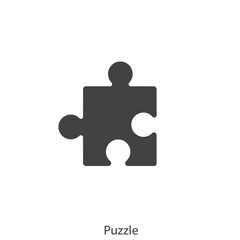 Single Puzzle Piece: This simple yet powerful icon symbolizes a single puzzle piece in gray on a white background. It represents individual parts of a larger project or system.