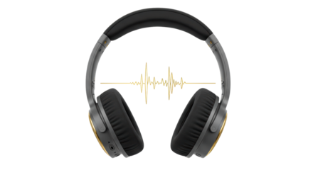 Isolated Black Headphones with Sound Waves