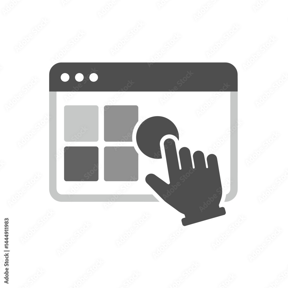 Poster interactive interface: a digital illustration showcases a user's hand interacting with a clean-lined