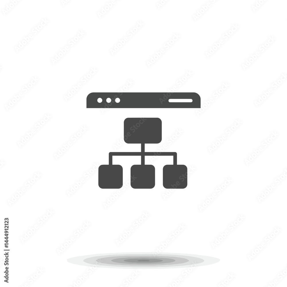 Poster web architecture icon: a minimalist graphical representation of a web architecture layout, symbolizi