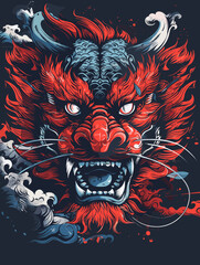 Vector illustration of a demon head with grunge background for t-shirt design.