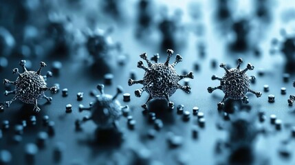 Digital Medical Futuristic Interface 3D Rendering Concept. Intricate Detail of Virus Particles Surrounded by Small Elements in a Scientific Environment