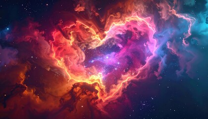 Cosmic Heart Nebula: Vibrant Hues and Celestial Dance