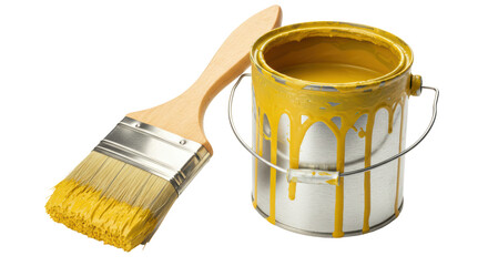 Isolated yellow paint and brush