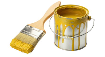 Isolated yellow paint and brush