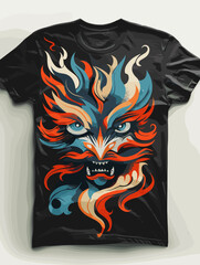 T-shirt print design with angry monster face. Vector illustration.
