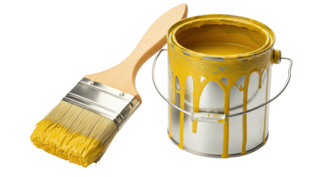 Isolated yellow paint and brush
