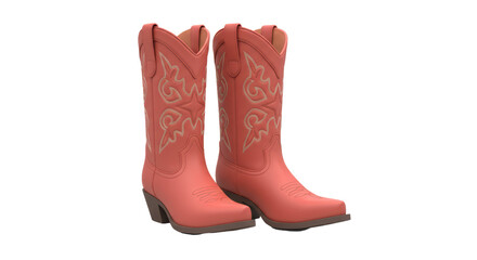 Isolated Pair of Embossed Coral Cowboy Boots with Detailed Stitching