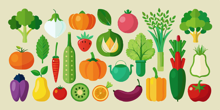 Colecci&oacute;n de &iacute;conos vegetales detallados como zanahoria, br&oacute;coli, tomate, pepino, pimiento morr&oacute;n, cebolla, ajo, papa, espinaca y lechuga para ilustraciones culinarias y de jardiner&iacute;a.