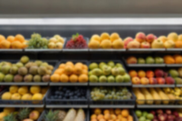 Opaque fruit shop, supplies on supermarket shelves of fresh fruit shops of various kinds, with a background of opaque fruit on the shelves, full color, fast, healthy