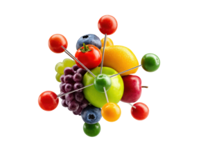 Fruit display mimicking molecular structure for health themes