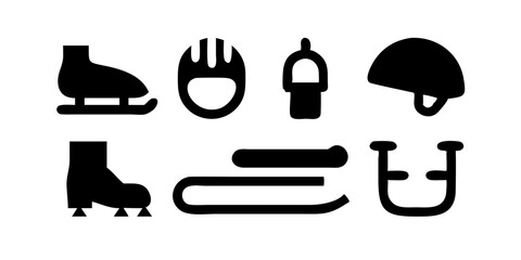 Winter Sports Icons collection: Ski, snowboard, ice skates, sled, bobsleigh, ice hockey stick, curling stone, snowmobile, snowshoe