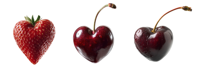 Heart-shaped fruits for love themed designs and decorations