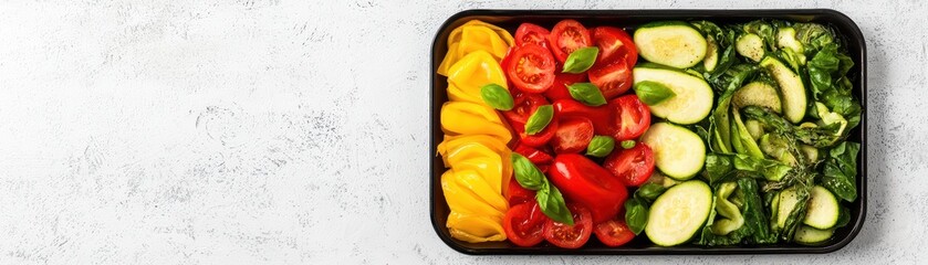 Fresh Colorful Vegetable Platter with Basil Leaves and Healthy Options