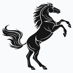 Elegant Stallion Silhouette Black Horse Rearing Up, Mane Flowing, Power, Grace, Art