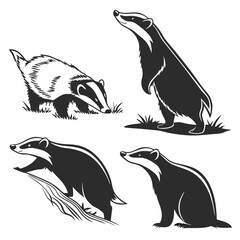 Badge Silhouettes Black and White Wildlife with Various Poses on White © Shipon