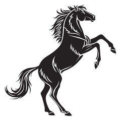 Elegant Black Stallion Rearing, Silhouette, Graceful Mane, Powerful Legs, Isolated