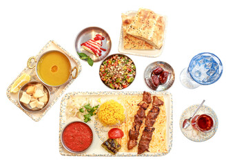 Set of food isolated on transparent background. View from above