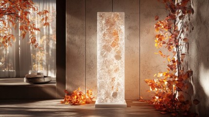 Autumnal Interior Design with Illuminated White Panel