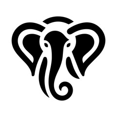 Minimalist black and white elephant head logo, vector illustration with symmetrical and modern design, perfect for branding, mascot, or corporate identity.