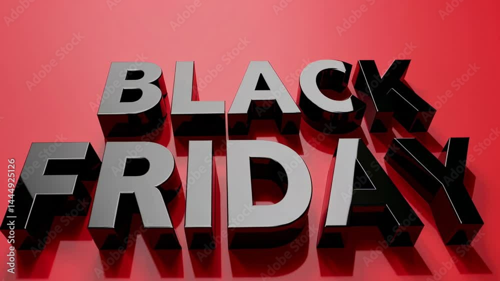 Aufkleber Glossy three dimensional black friday text wobbles slightly against a vibrant red backdrop, creating a dynamic visual suitable for promotional content related to the popular shopping event