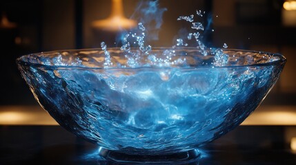 A captivating display of water splashing within a sleek glass bowl radiates vibrancy