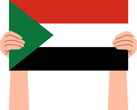 Woman's hand holding the Sudan flag