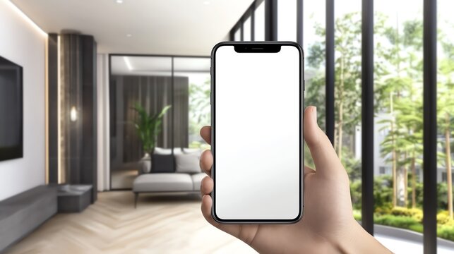 Man holds blank phone mockup