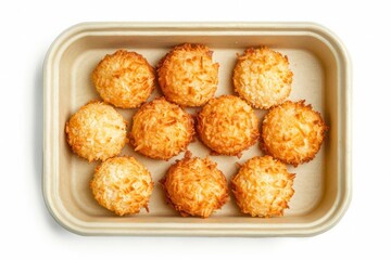 Freshly Baked Coconut Cookies on Eco-Friendly Tray Display