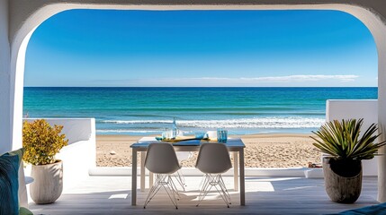 A beautiful beach view seen through an architectural opening