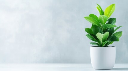 Fototapeta premium Plant in white pot on light gray background