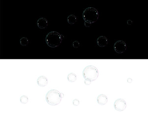 Realistic soap bubbles vector, png on a transparent background. Flying and falling soap bubbles.	