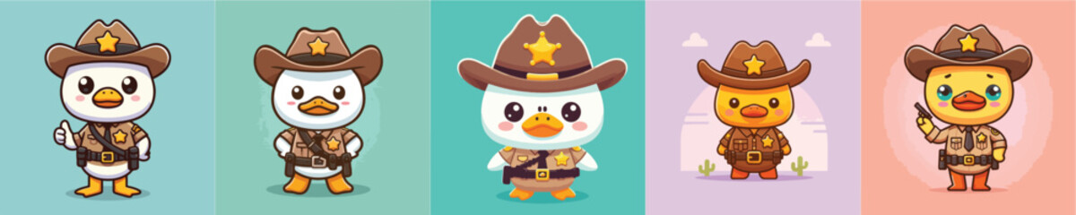 cute duck vector in sheriff costume