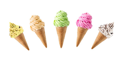 Realistic ice cream cone png vector featuring creamy chocolate ice cream with chocolate drizzle in a crunchy waffle cone. Great for food-related branding, menu designs, and dessert promotions.