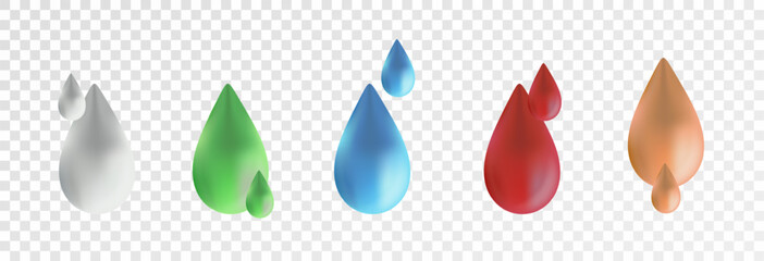 Realistic water drops on a transparent background, condensation on the surface with light reflection and shadow, vector, png, 3D effect.