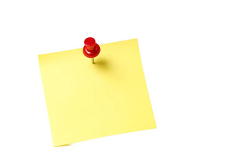 Yellow sticky note with red push pin transparent background
