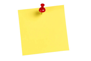 Yellow sticky note with red push pin transparent background