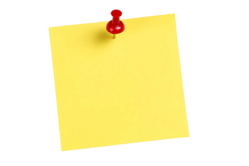 Yellow sticky note with red push pin transparent background