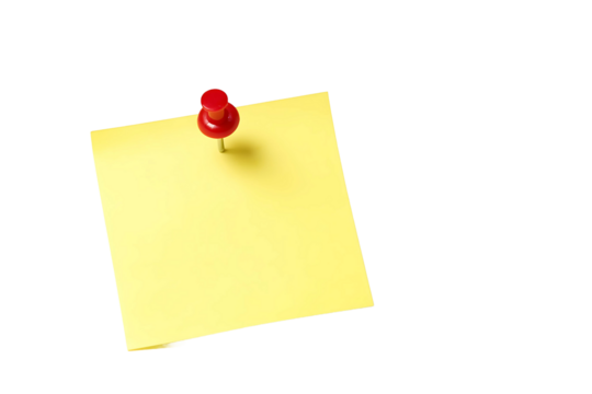 Yellow sticky note with red push pin transparent background - Powered by Adobe