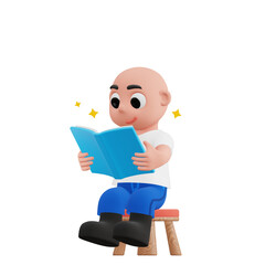 cute boy reading a book 3d illustration