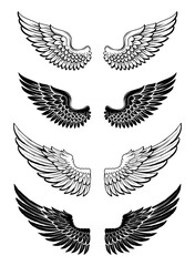 editable wings vector, wings angle, black and white, hawk eagle wings, bird wing, feather. Illustration silhouette art of angel wings set for t-shirt elements, coloring page vector