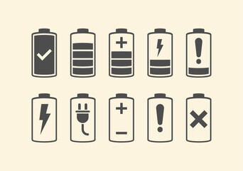 Battery icon set. Battery Full charge indicator or low charge sign. Level battery Energy powerfully full. Battery Icon Illustration Vector Set